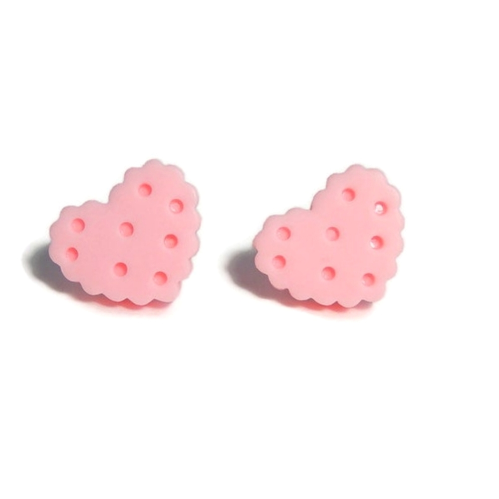 Pink Cookie Heart Stud Earrings